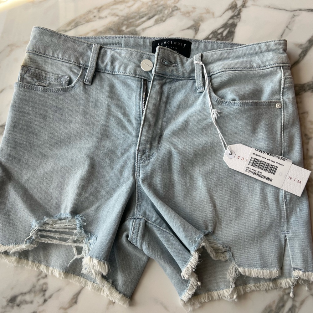 Sanctuary cut off distressed light blue shorts-Size 25.  NWT with slight defect